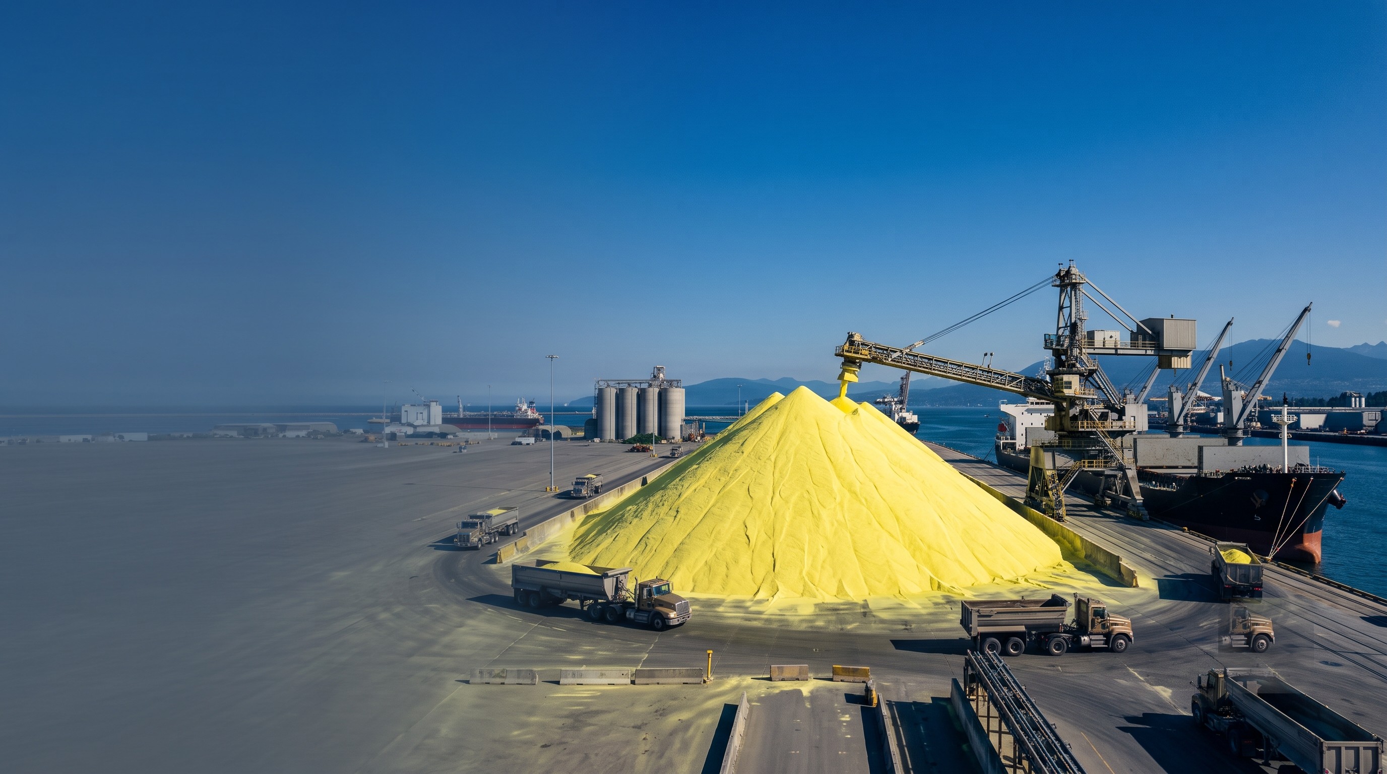 Granular sulfur stockpile at a port terminal