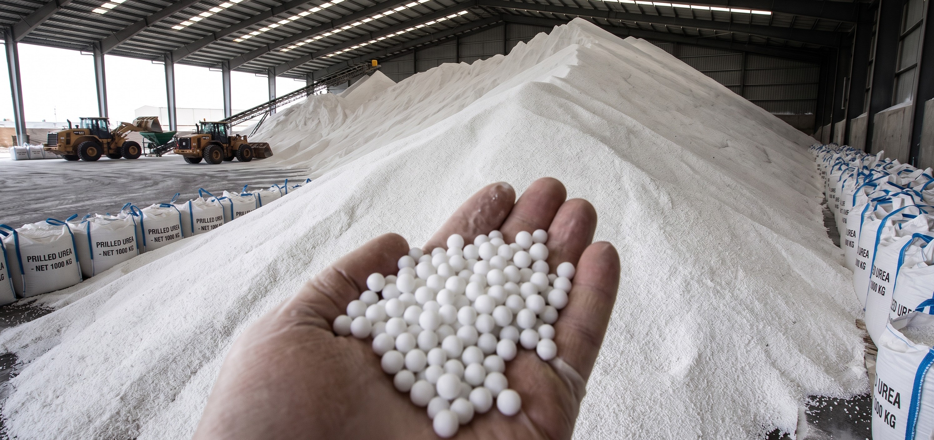 Prilled urea in bulk storage